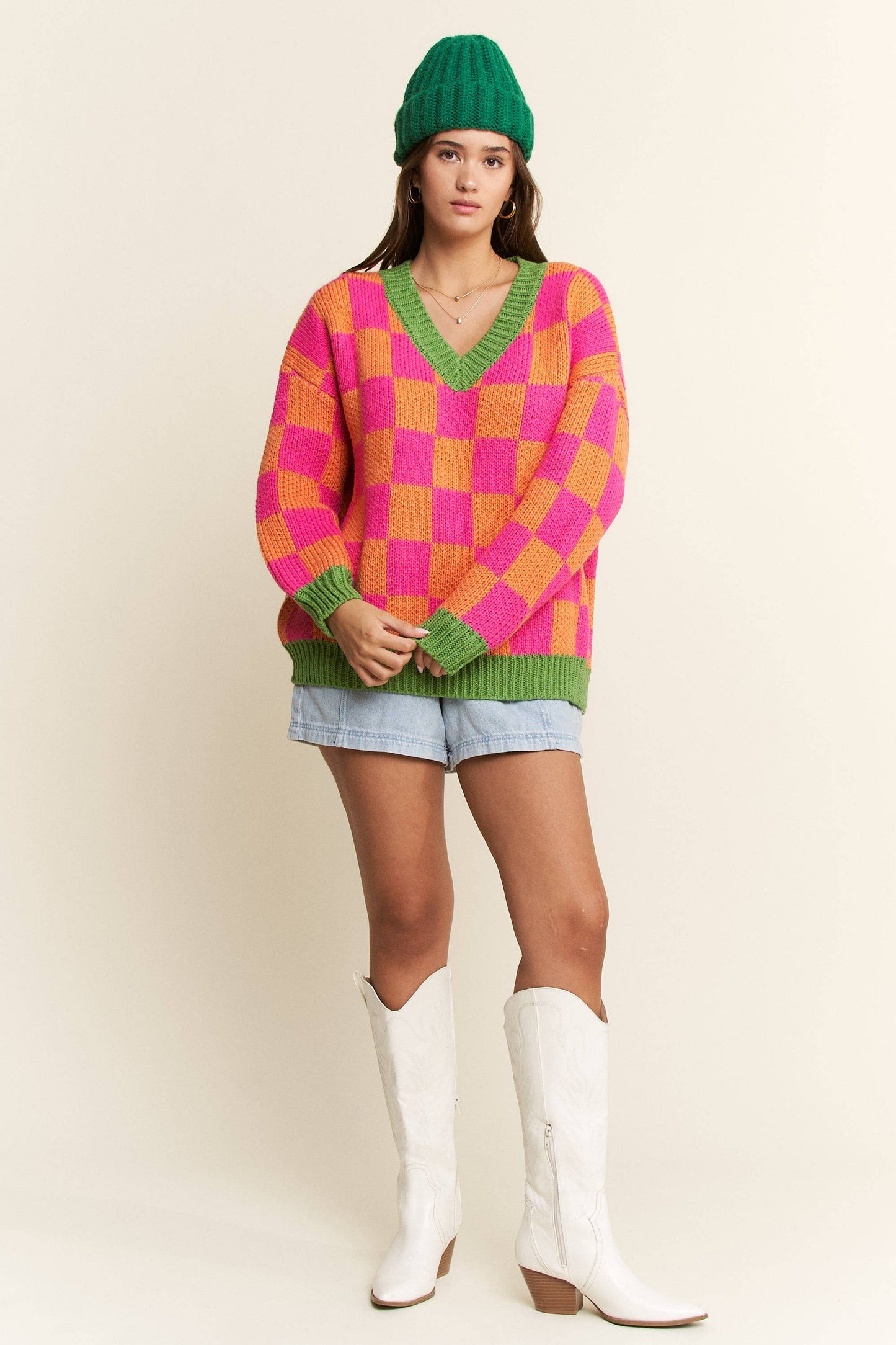 Checkered Knit Sweater