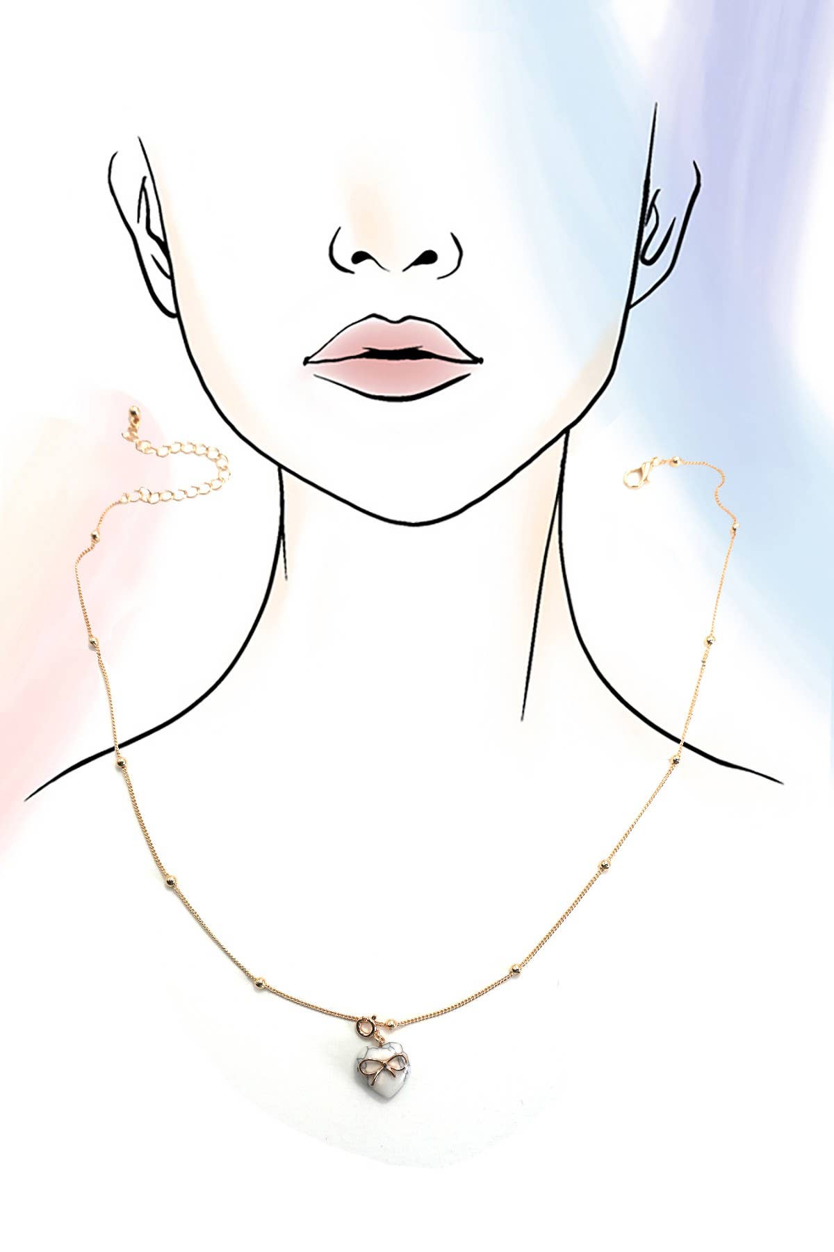 Bow Heart Stone Necklace