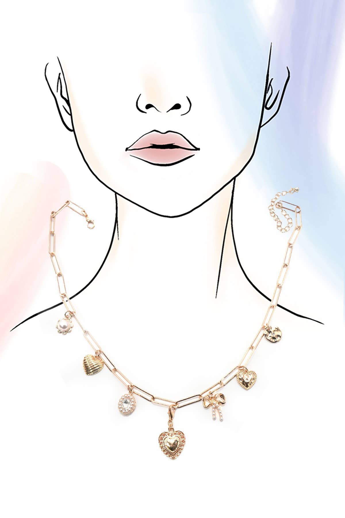 Charm Necklace:bow and heart