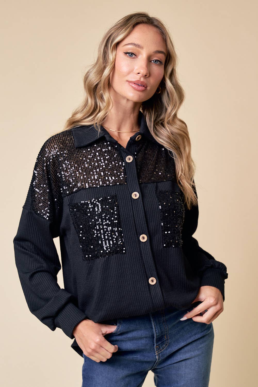 Sparkles All The Way Ribbed Shacket