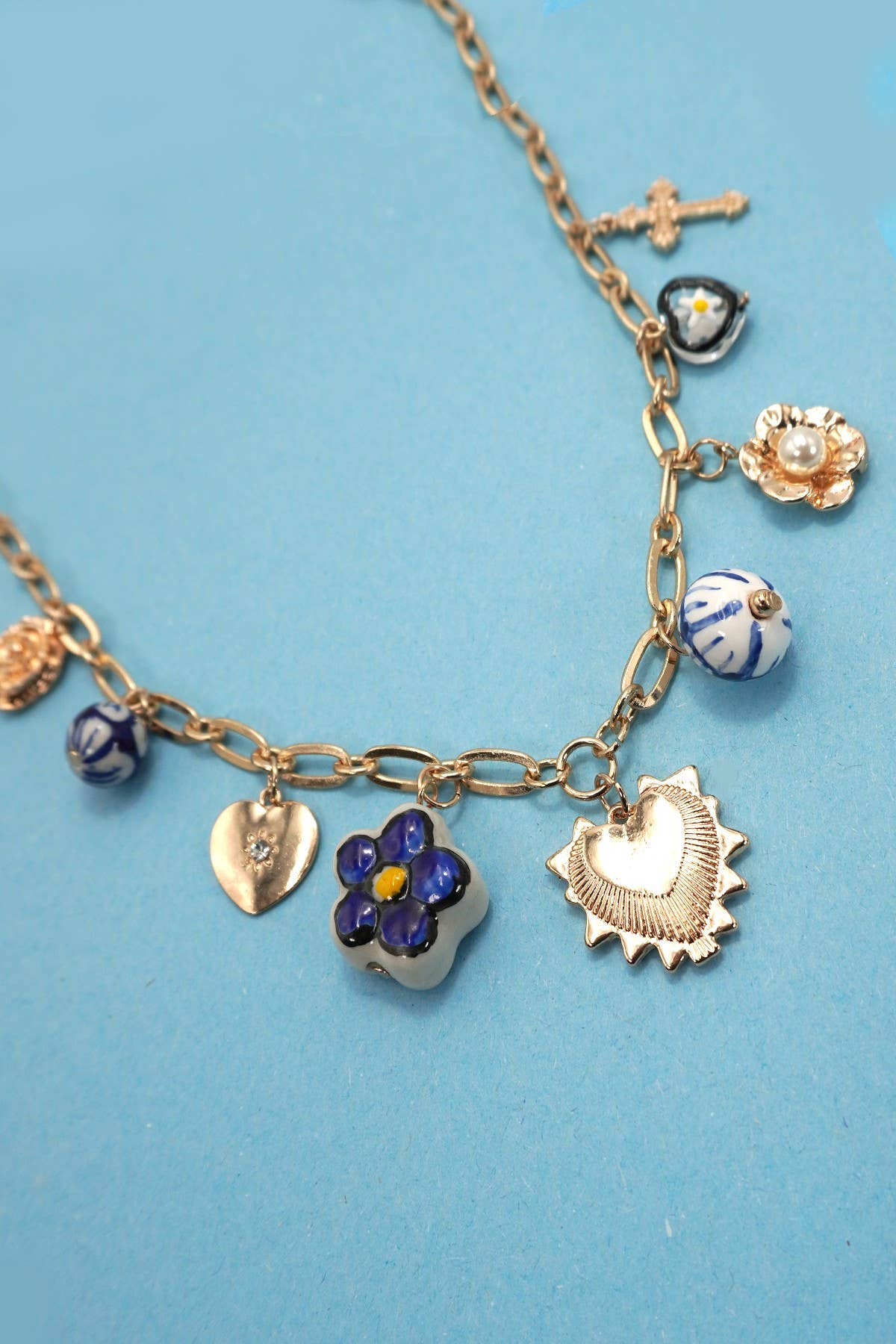 Blue Ceramic Charm Necklace