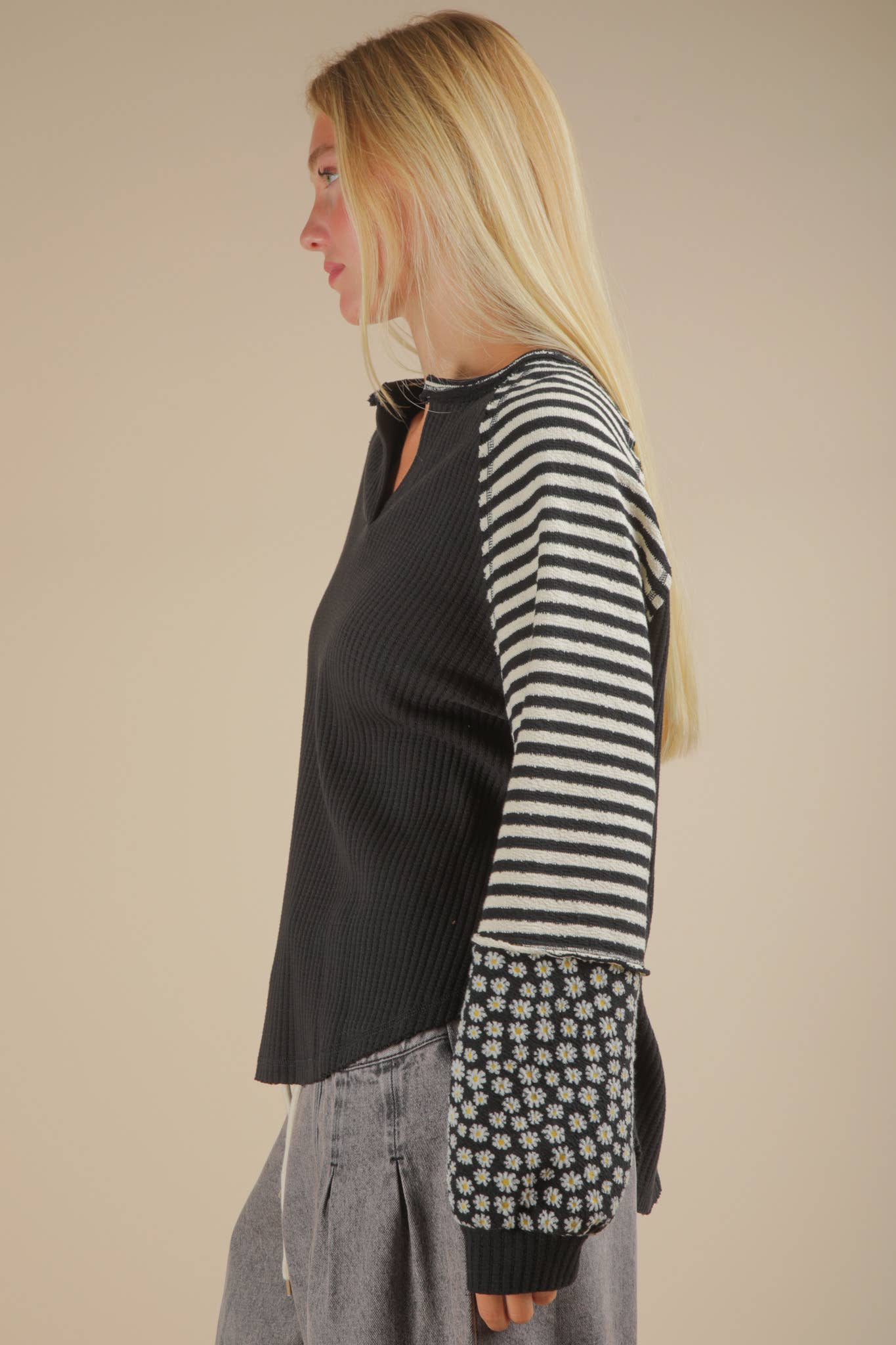 Floral & Stripe Casual Knit Top