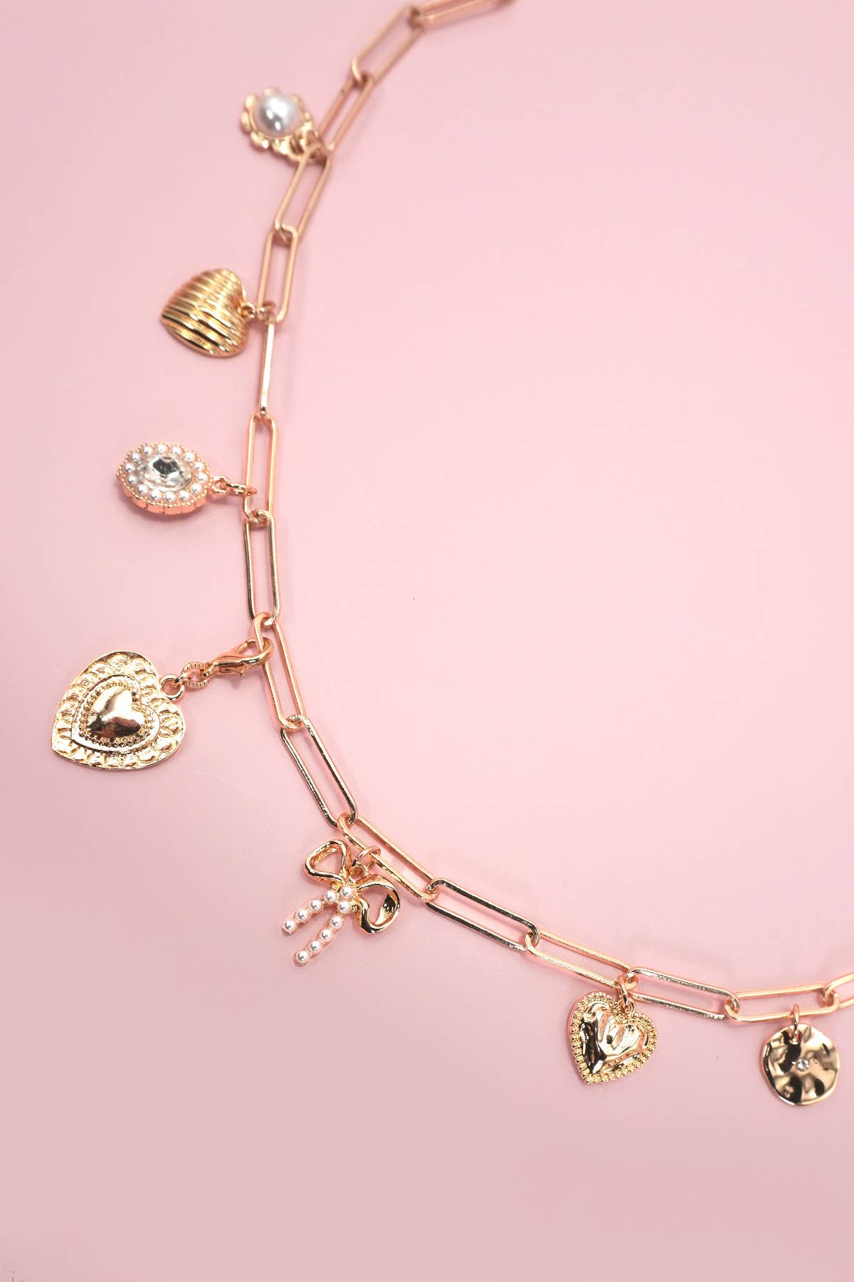 Charm Necklace:bow and heart