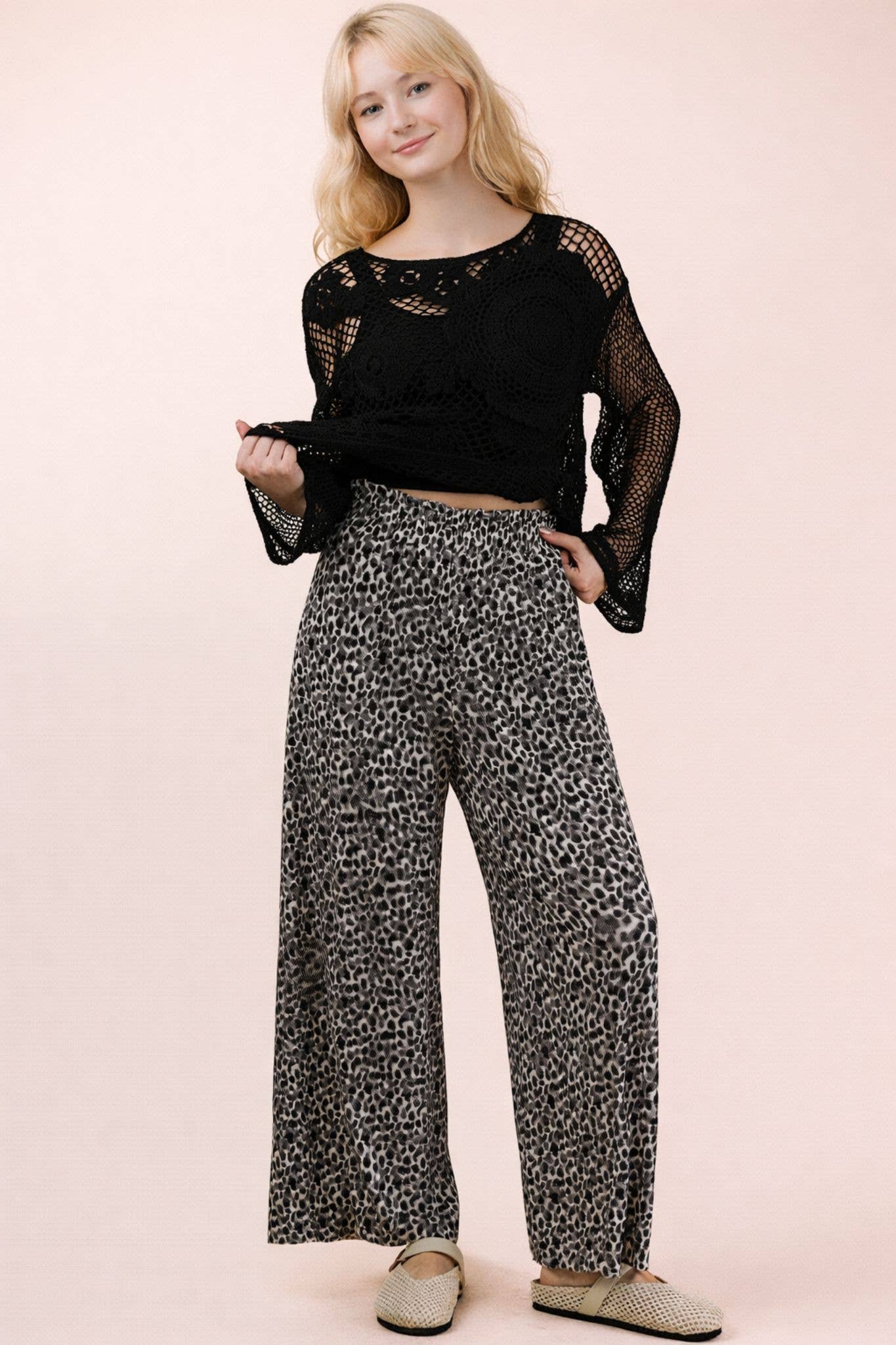Wide Leg Leopard Pleated Comfy Pants