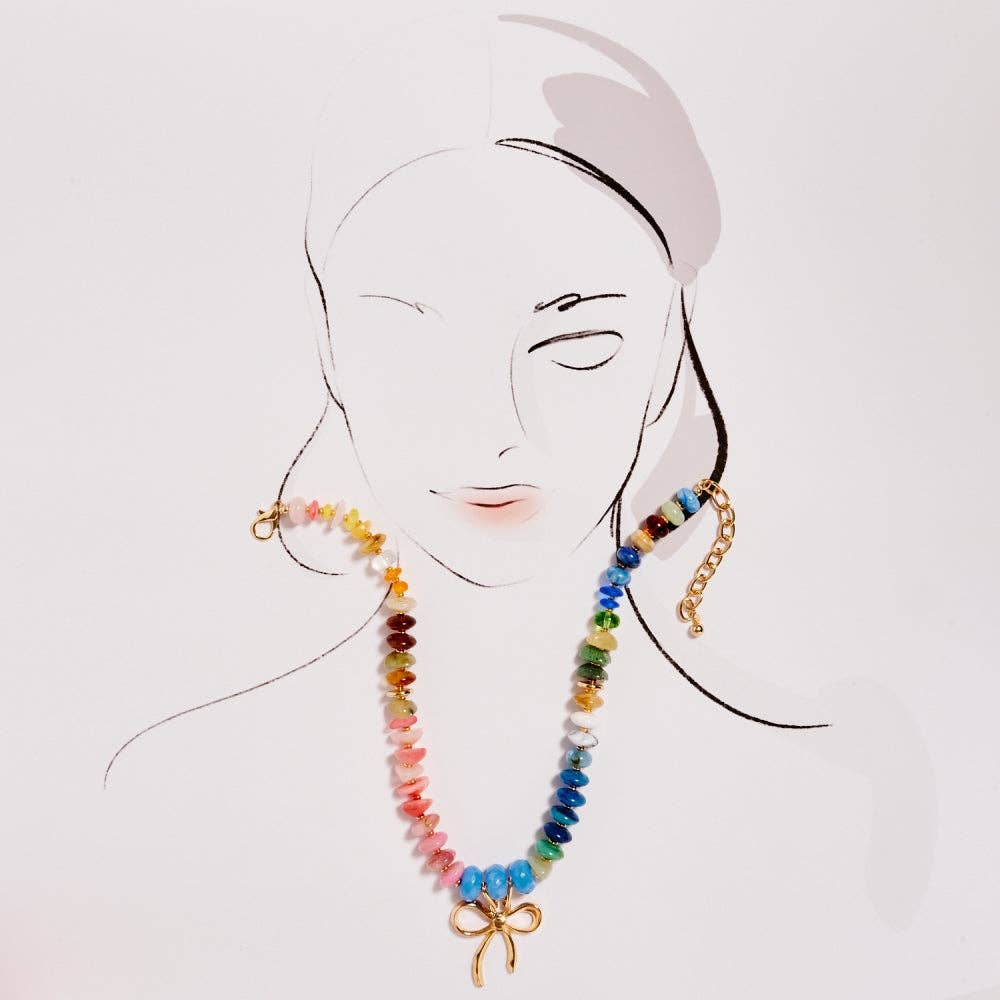 Resin Bead Bow Pendant Necklace