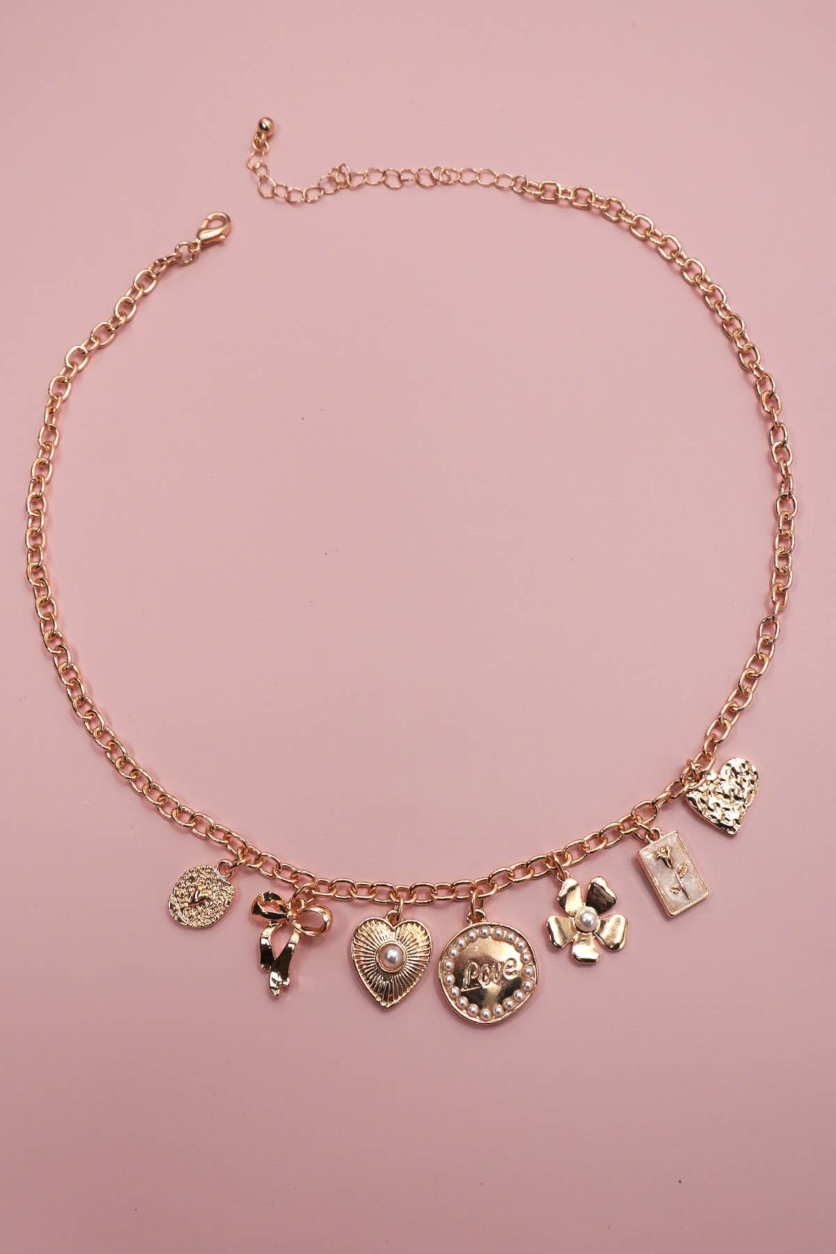 Charm Necklace:love, bow, and flower