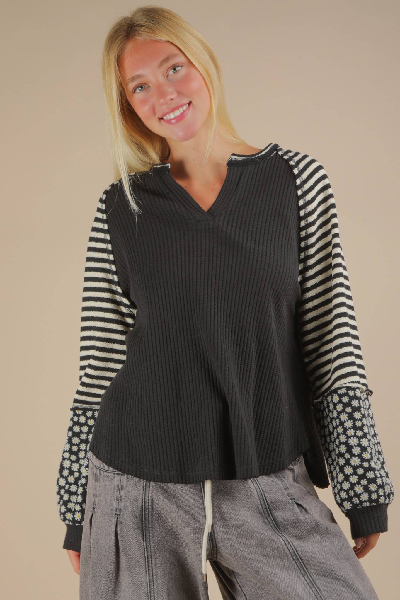 Floral & Stripe Casual Knit Top