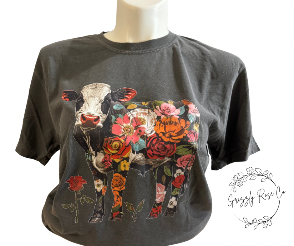 Floral Cow Graphic Tee