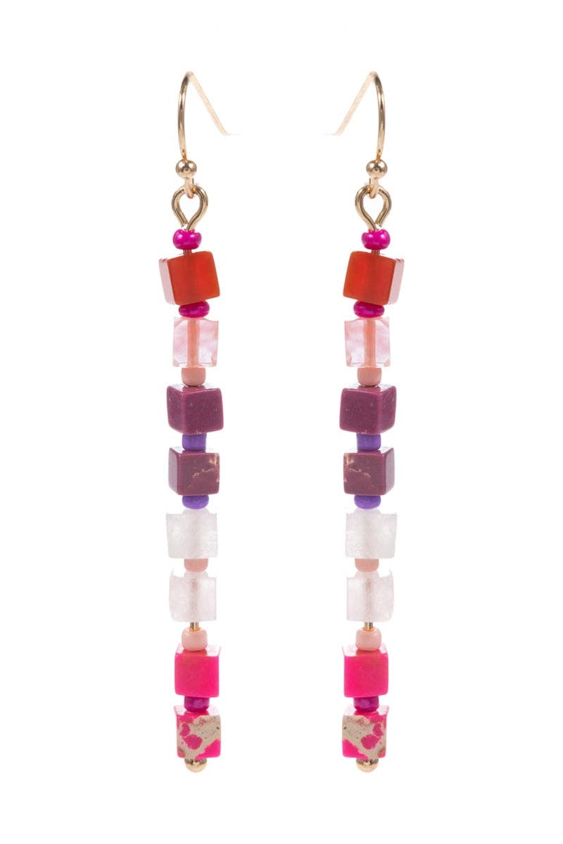 Square Semi Precious Stone Mixed Dangle Earrings