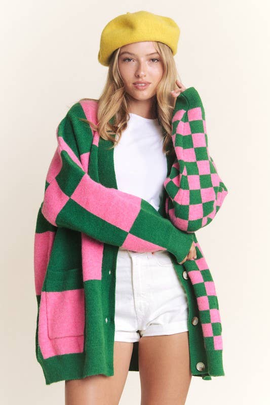 Checkered Oversized Cardigan