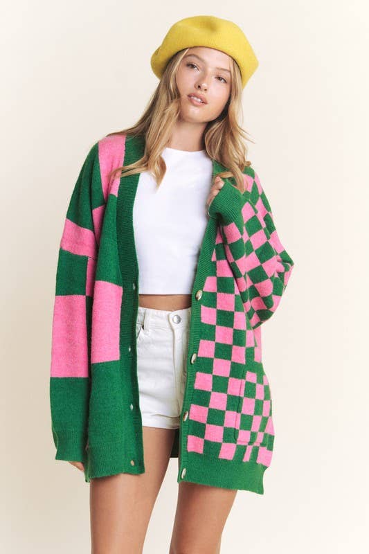 Checkered Oversized Cardigan