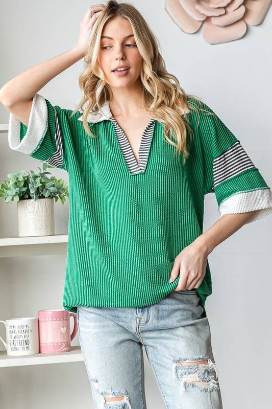 Ribbed Contrast Top