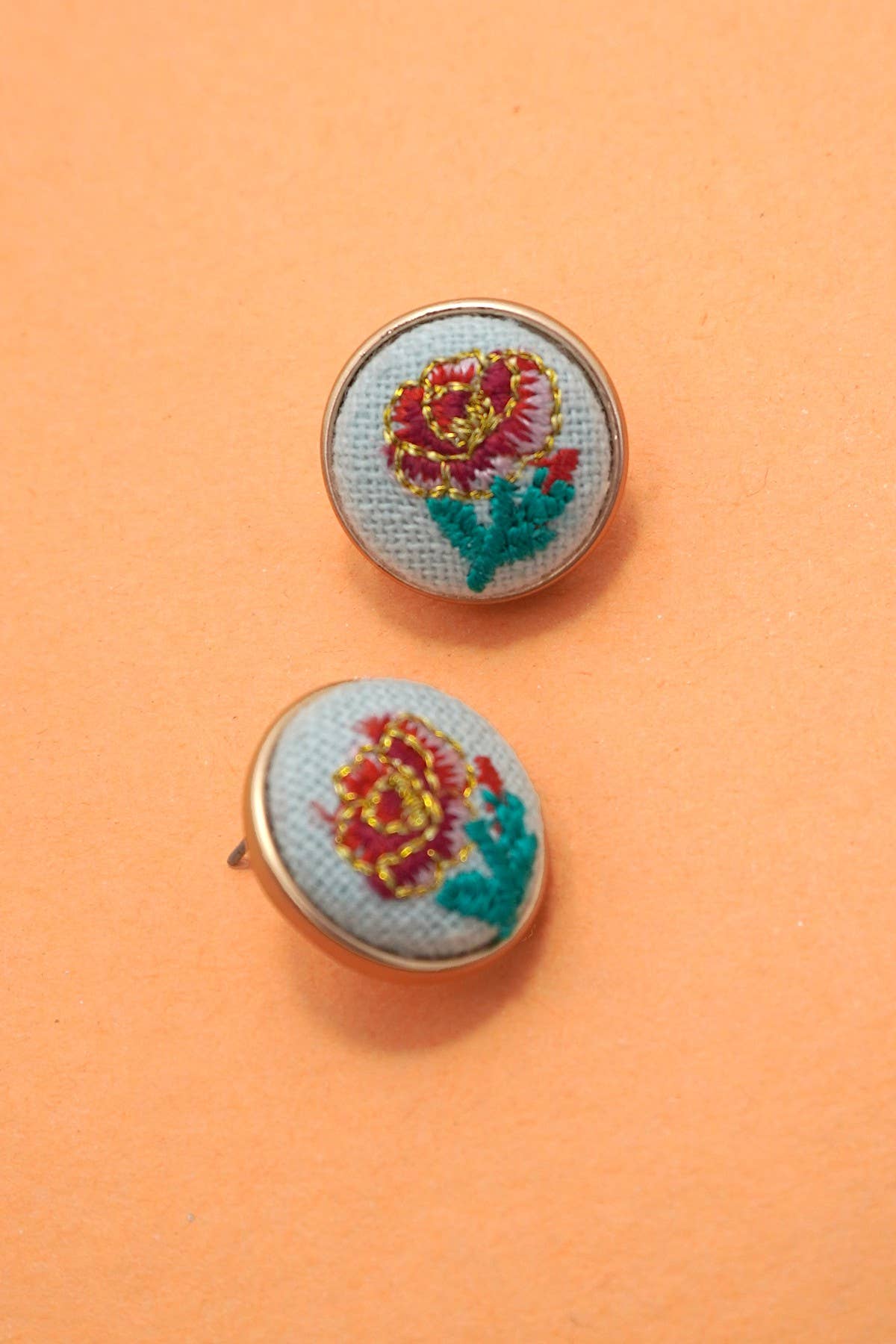 Floral Embroidered Stud Earrings