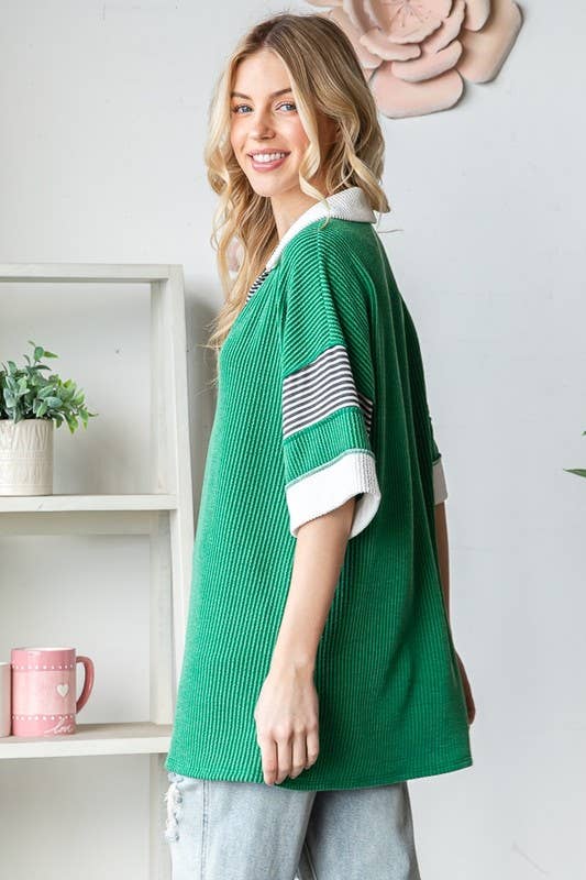 Ribbed Contrast Top