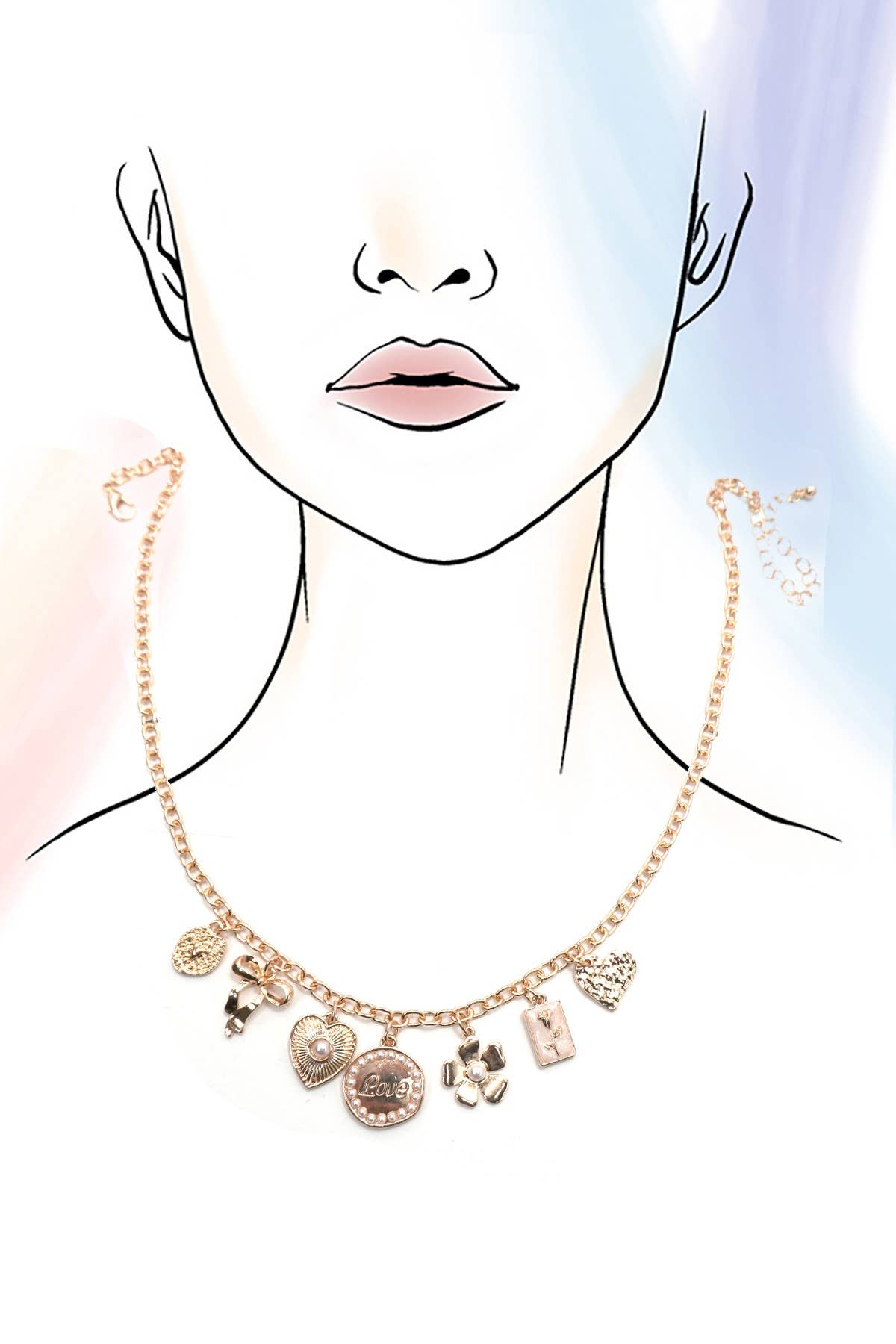 Charm Necklace:love, bow, and flower