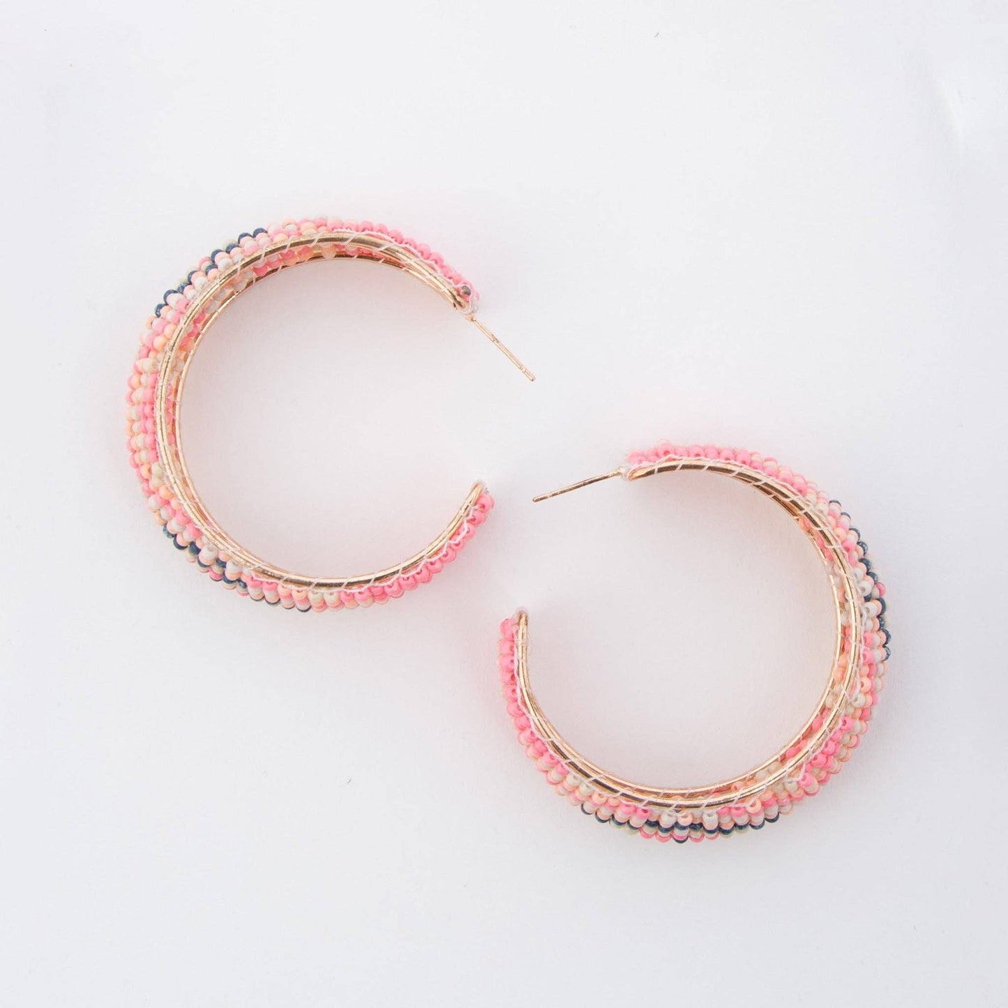 Multi-Color Beaded C Hoop Earrings