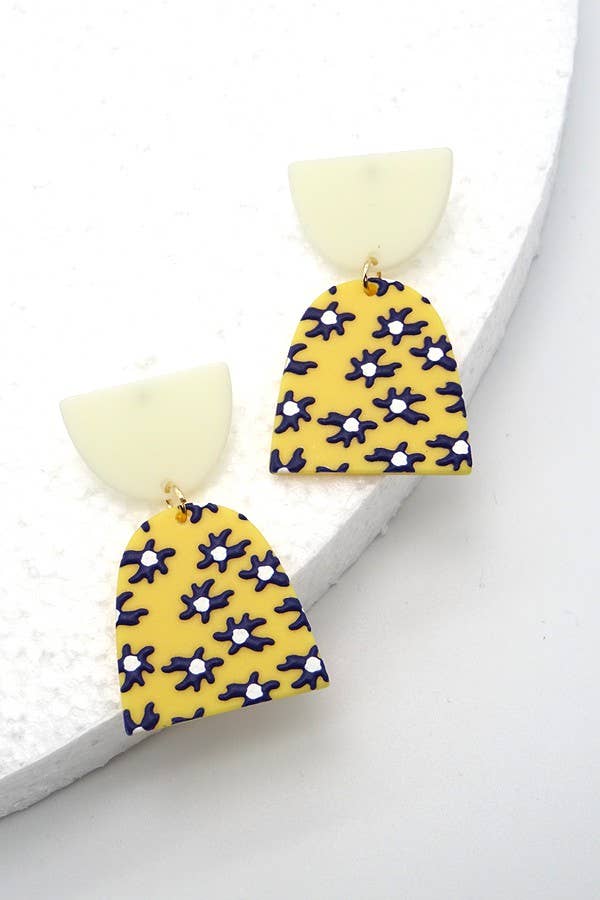 Yellow and Black Floral Polymar Clay Earring