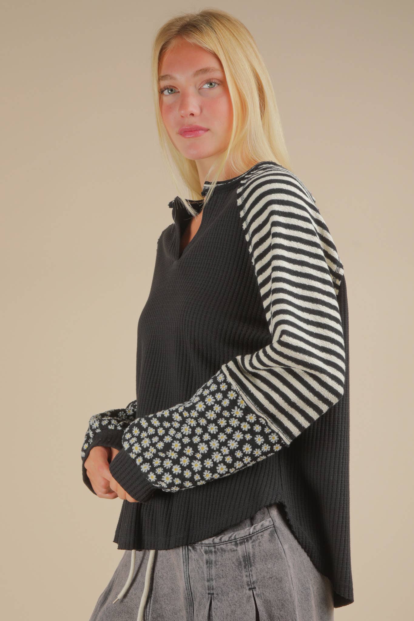 Floral & Stripe Casual Knit Top