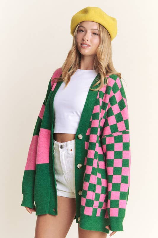 Checkered Oversized Cardigan