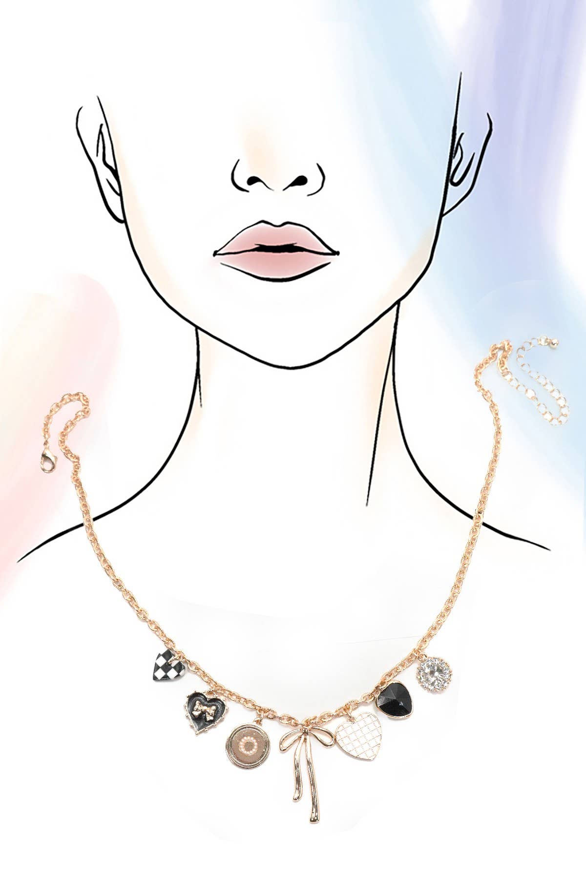 Charm Necklace:checkered heart