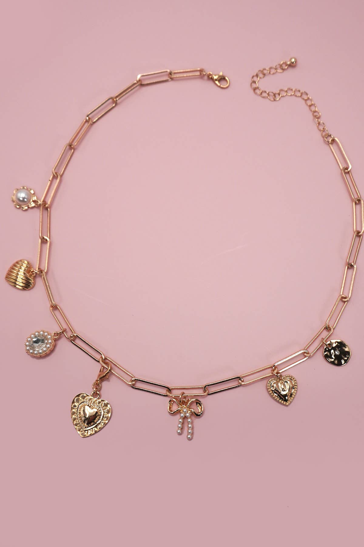 Charm Necklace:bow and heart