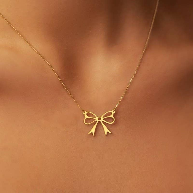 18K Stainless Double Bow Necklace