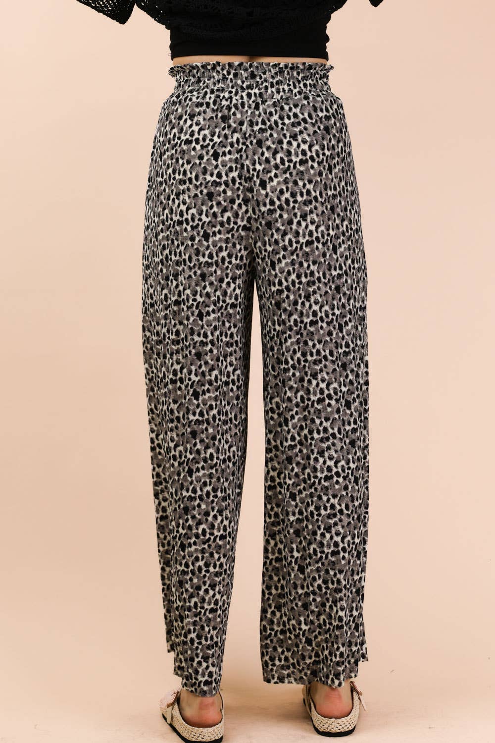 Wide Leg Leopard Pleated Comfy Pants