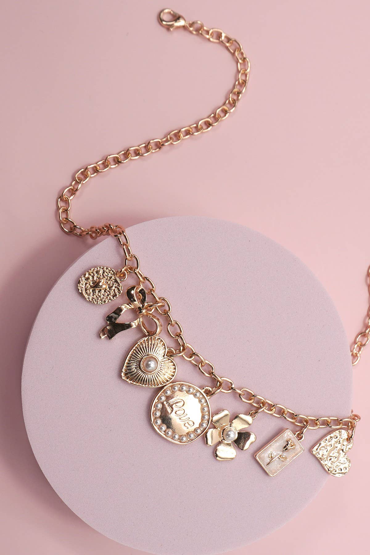 Charm Necklace:love, bow, and flower