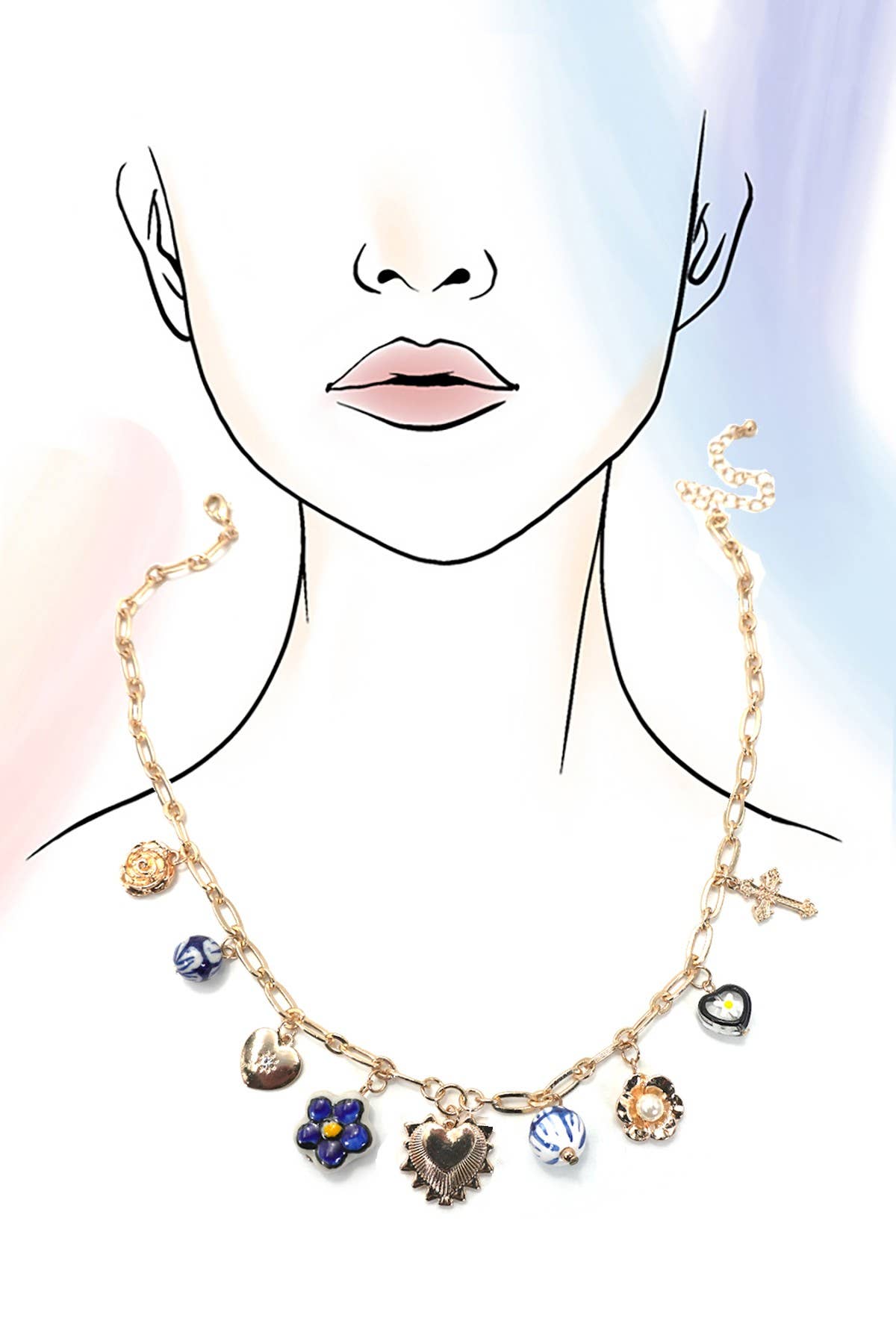 Blue Ceramic Charm Necklace