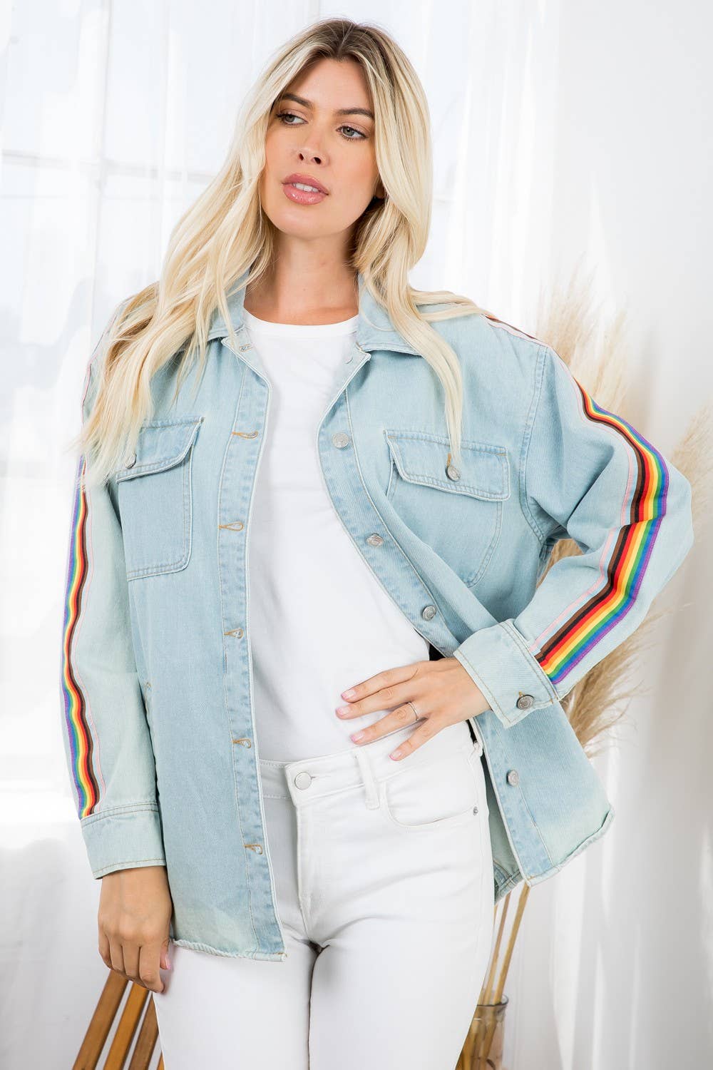 Rainbow Stripe Denim Shacket