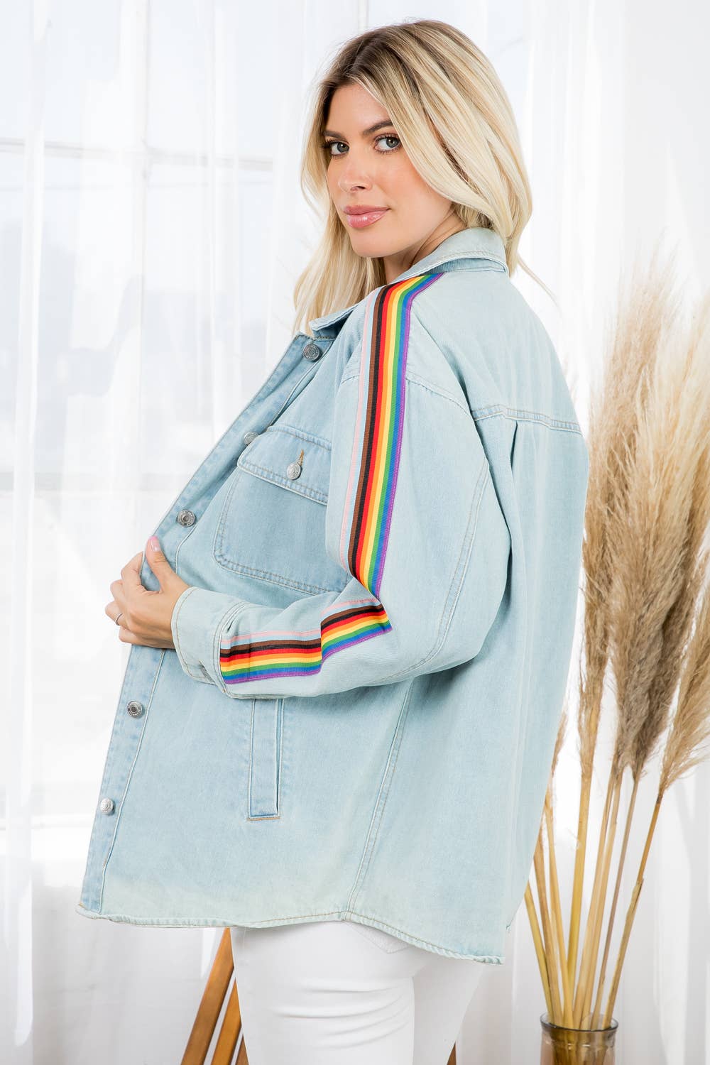 Rainbow Stripe Denim Shacket