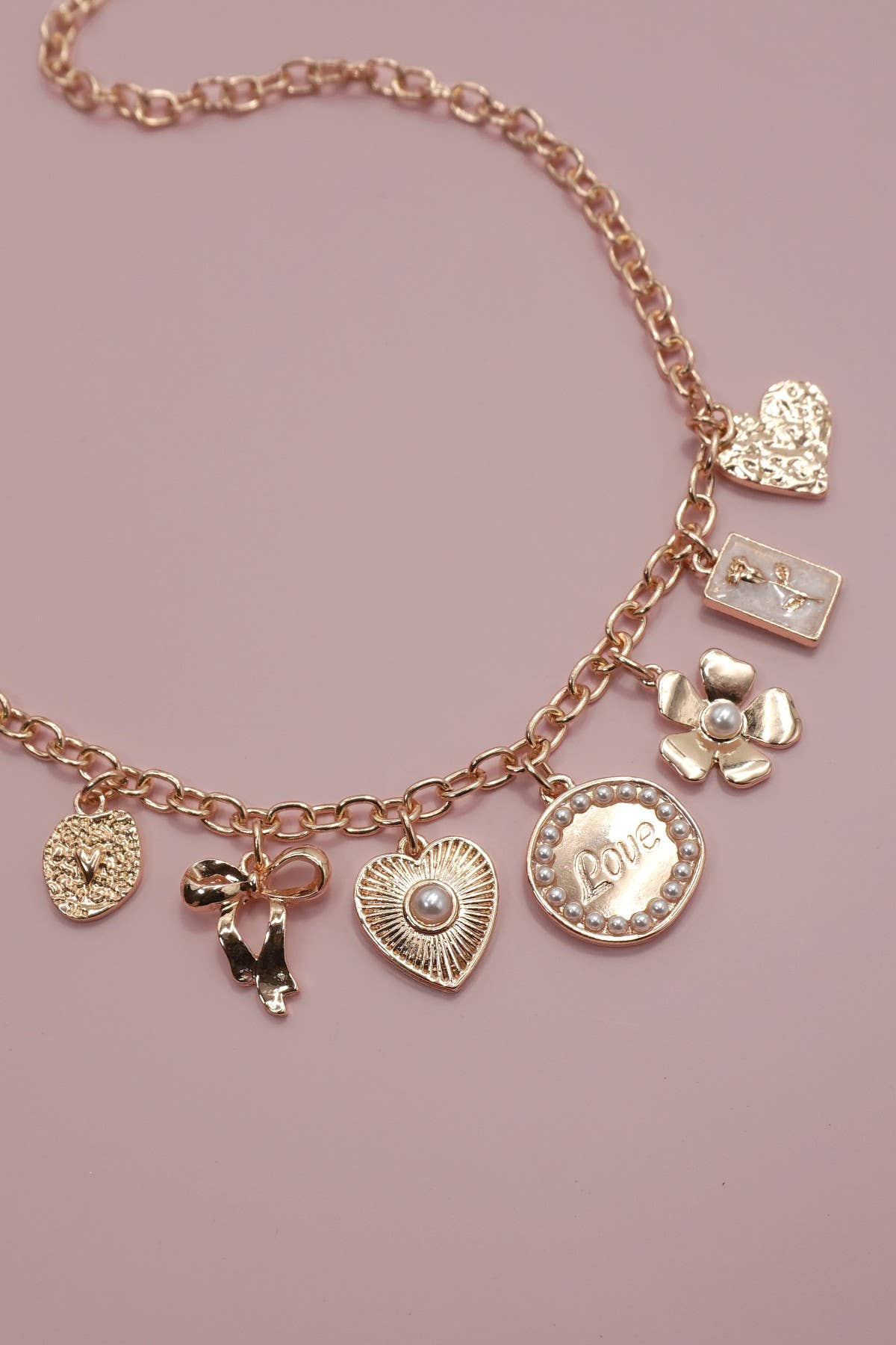 Charm Necklace:love, bow, and flower