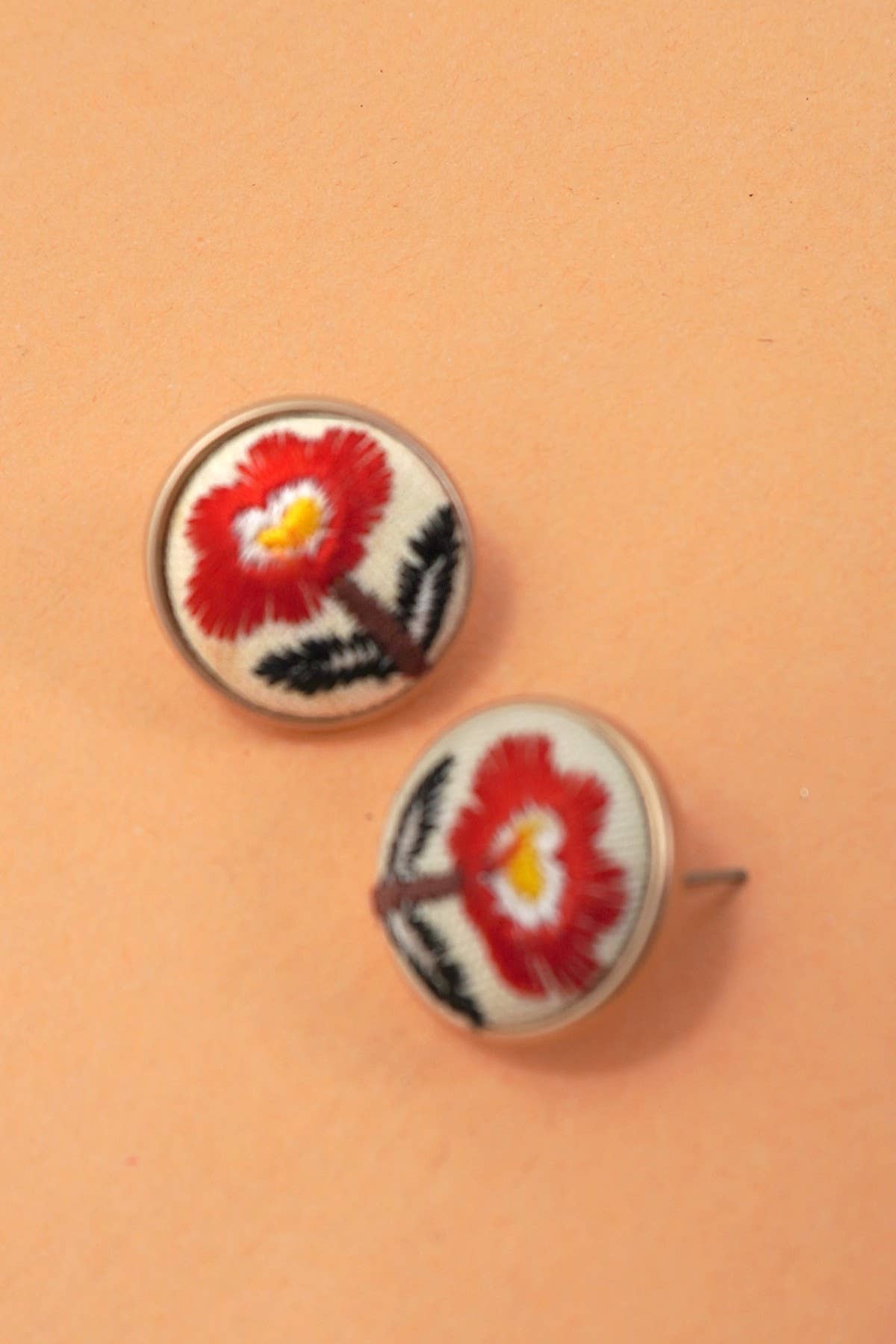 Floral Embroidered Stud Earrings