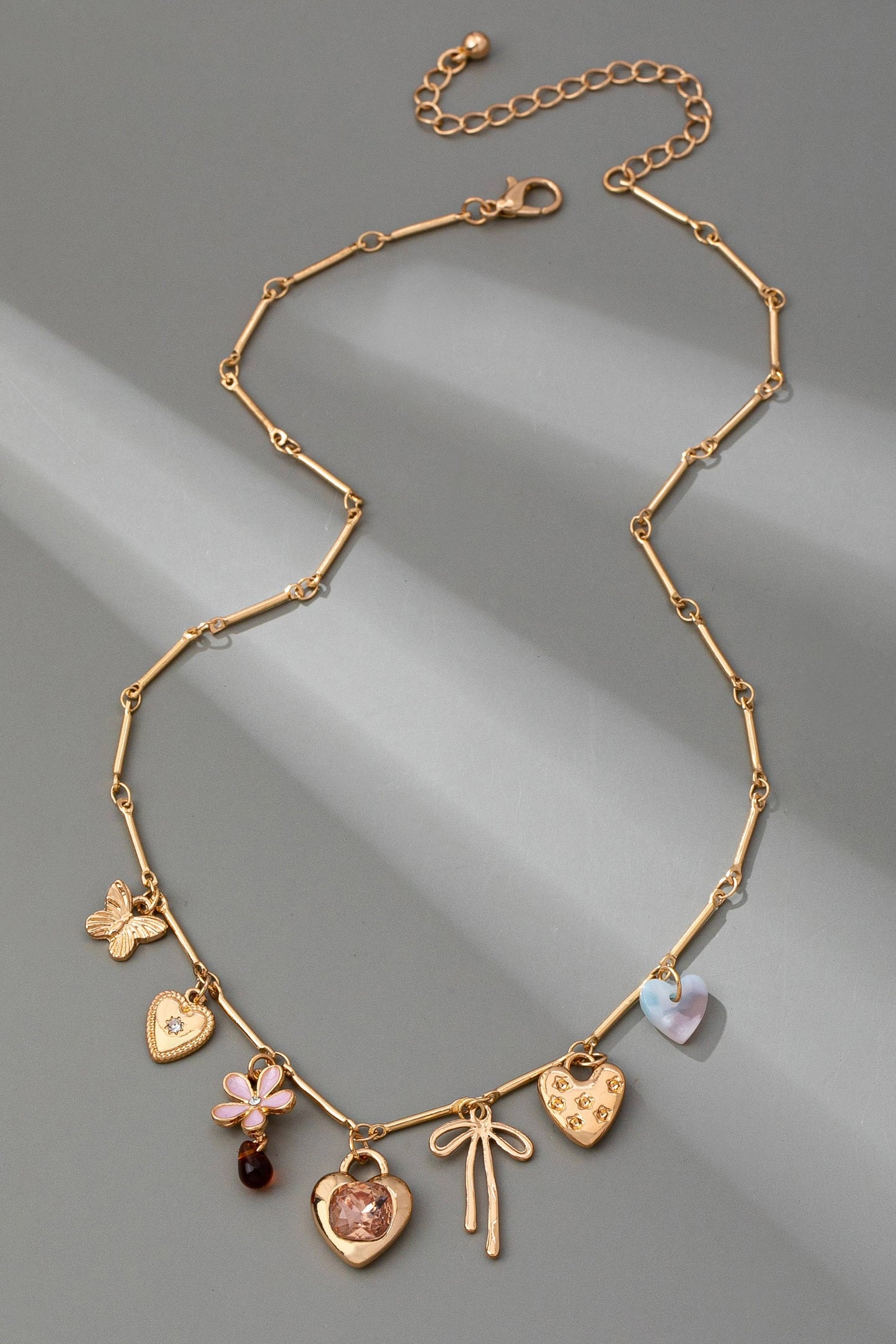 Charm Necklace-Hearts, Flower, Bow, Butterfly