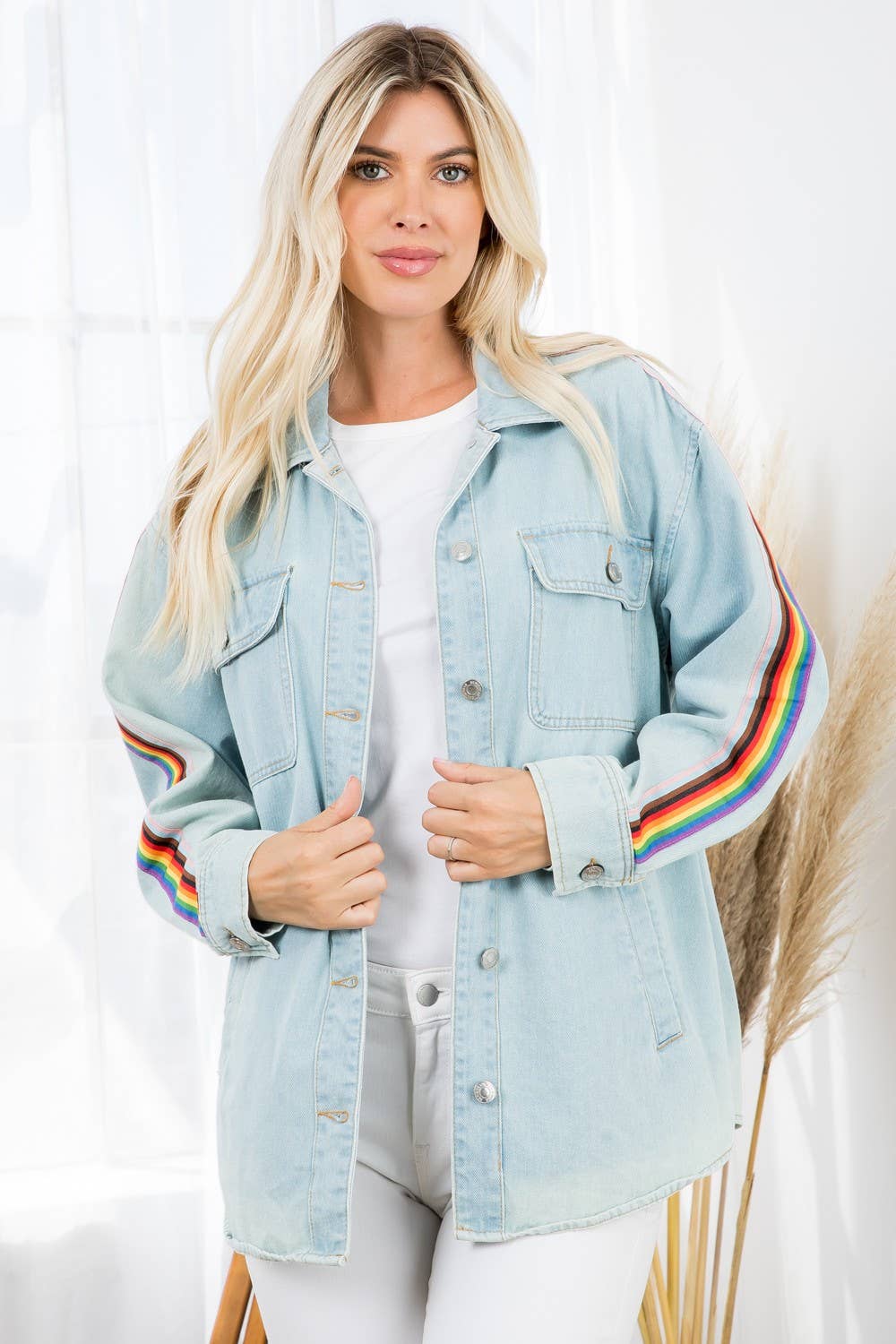 Rainbow Stripe Denim Shacket