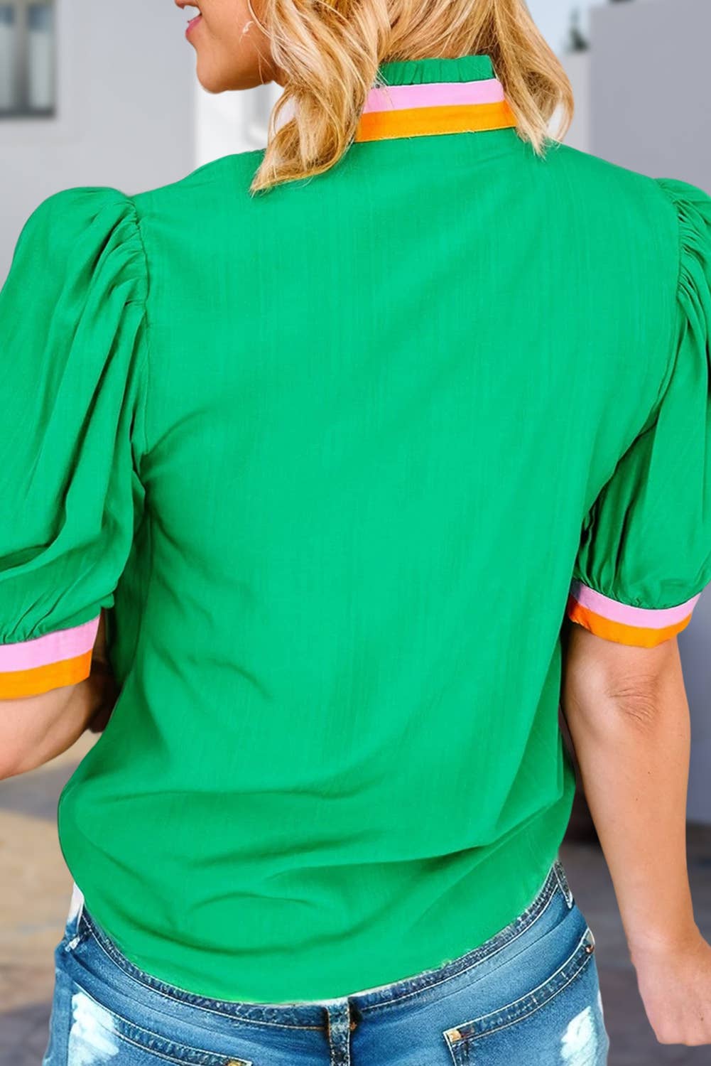 Contrast Color Block Short Sleeve Blouse