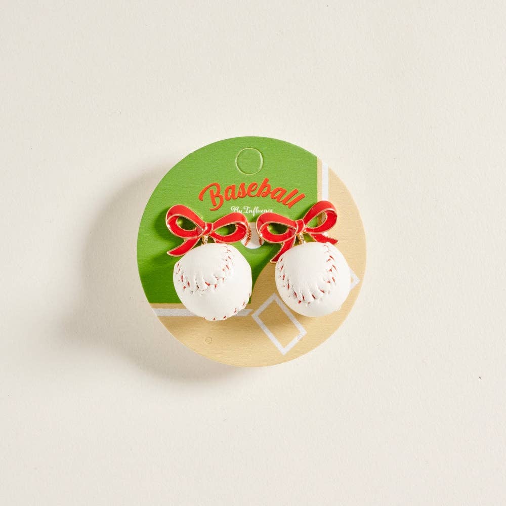 Baseball Bow Drop Post Earrings
