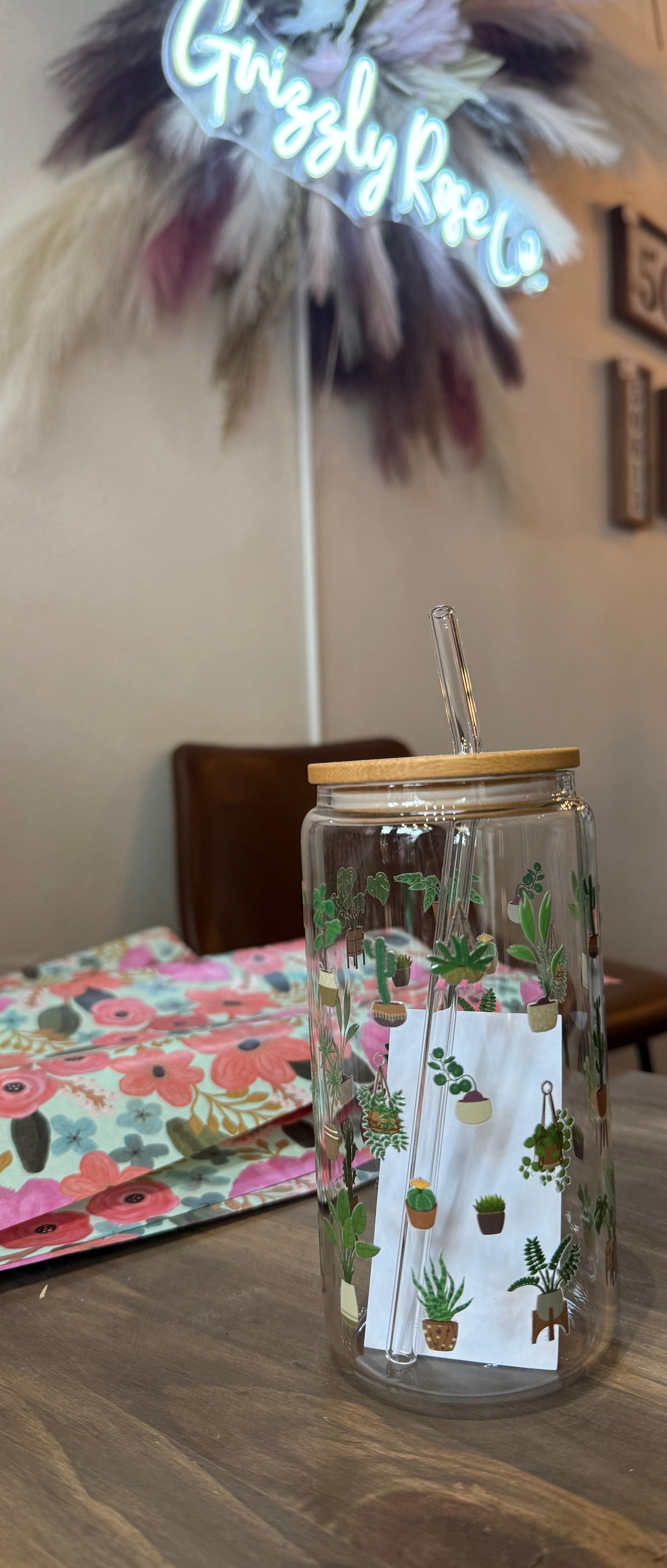 Glass Tumbler w/Bamboo Lid & Straw