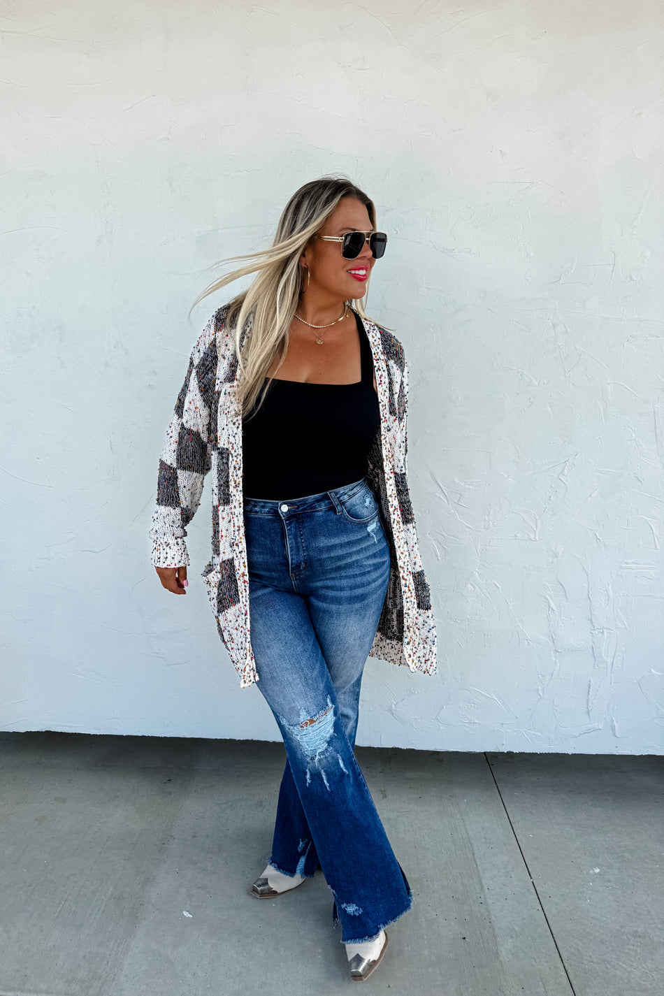 CHECKERED MILEY DOT CARDIGAN