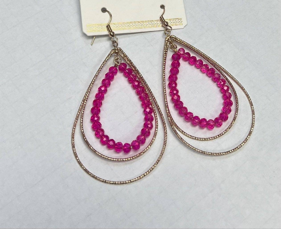 Pink Crystal Beaded Hoop Earrings
