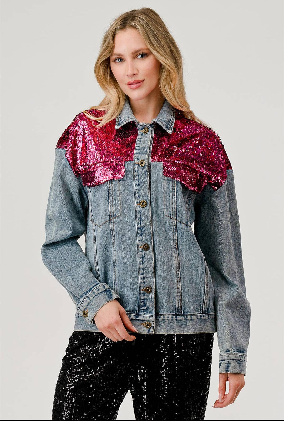 Pink Sequin Denim Jacket