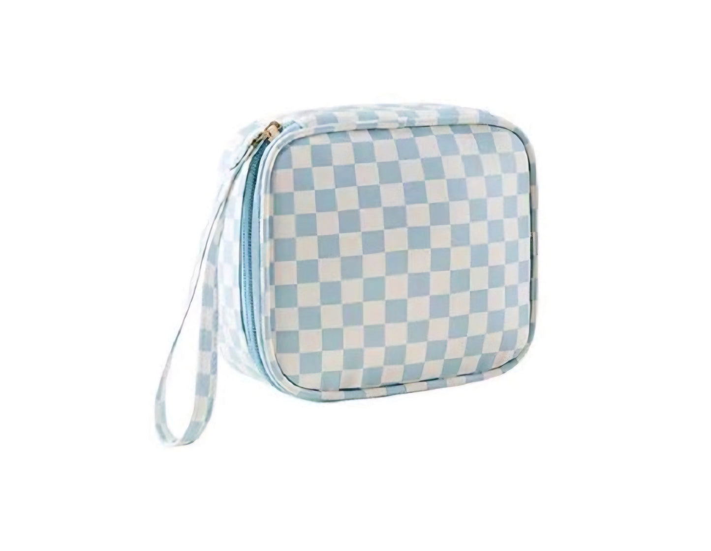 Checkered cosmetic makeup travel case