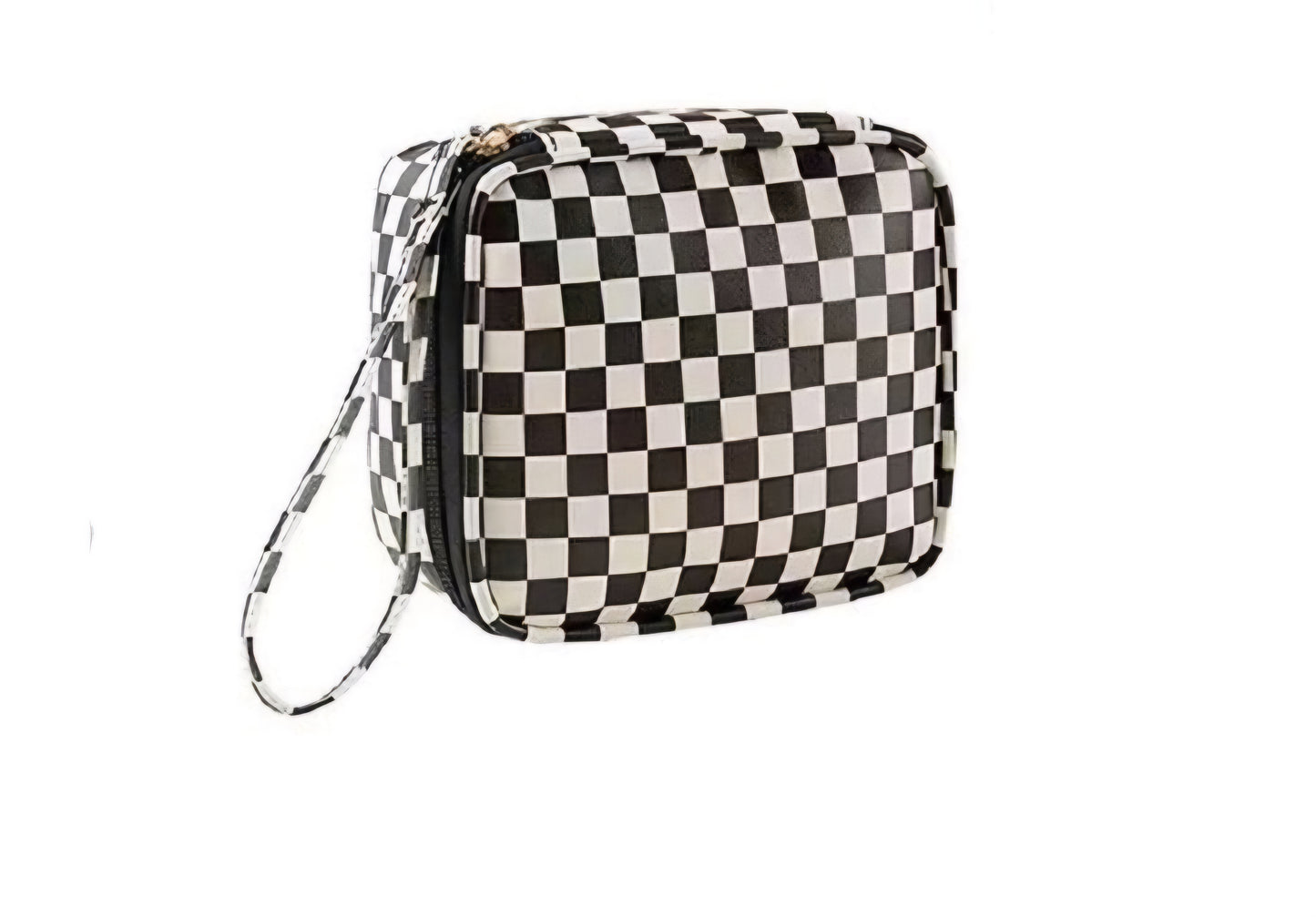 Checkered cosmetic makeup travel case
