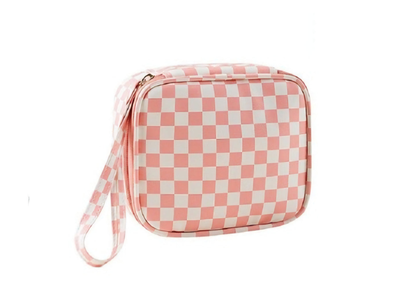 Checkered cosmetic makeup travel case