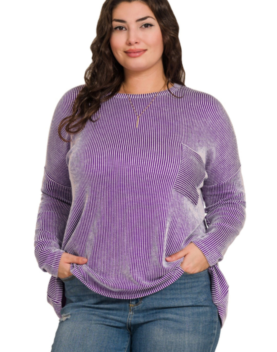 Ribbed Striped Oversized Long Sleeve Top