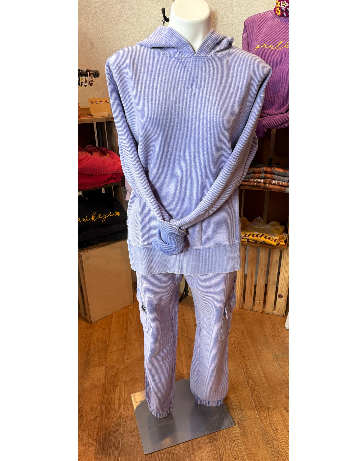 Luxury Corded Joggers & Hooded Sweatshirt Set in Light Purple