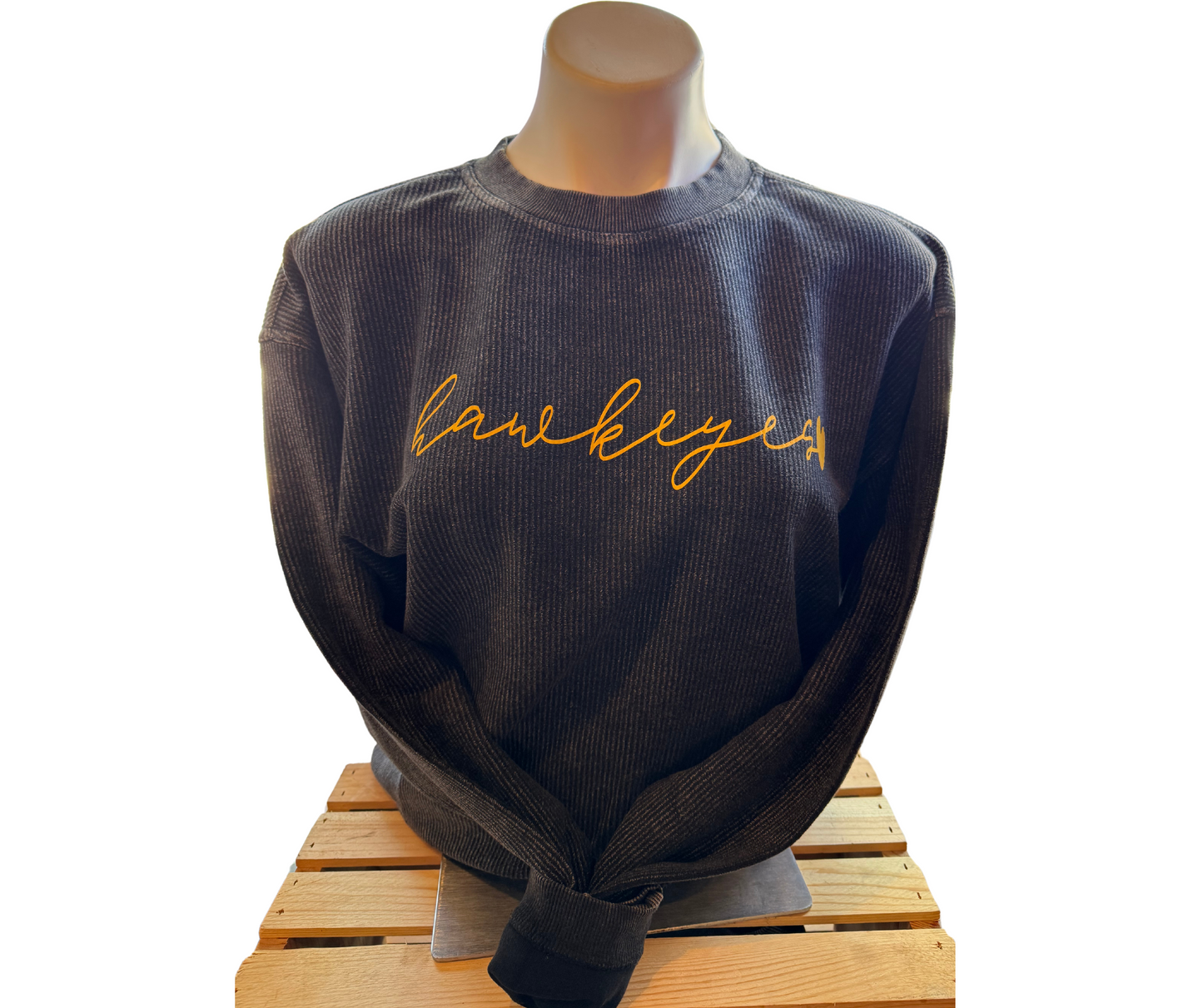 Iowa Hawkeyes Washed Black Corded Crew