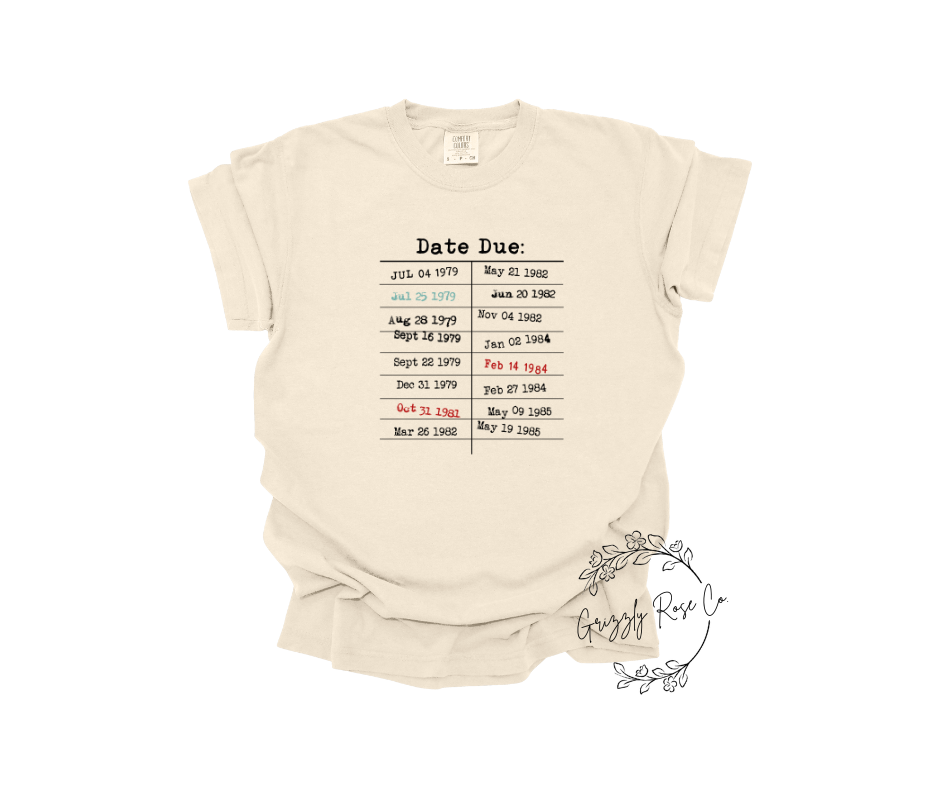 Library Date Due Comfort Colors Graphic Tee