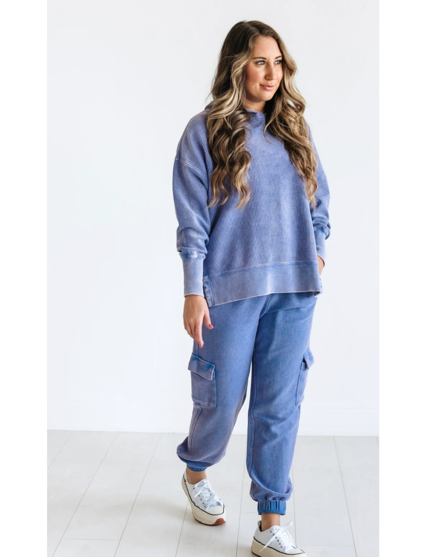 Luxury Corded Joggers & Hooded Sweatshirt Set in Light Purple