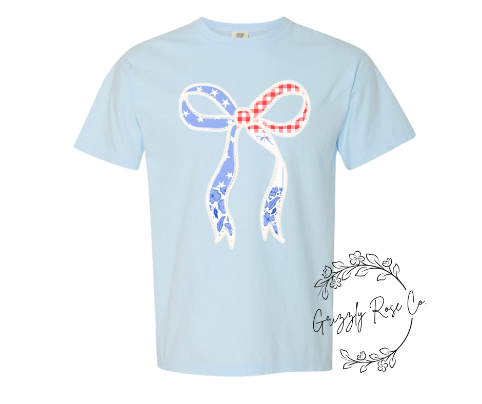 Shabby Chic Patriotic Bow Comfort Colors Graphic Tee